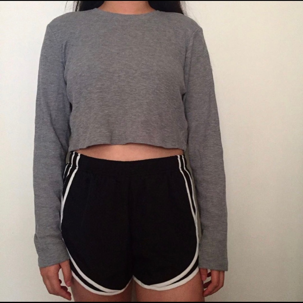 Gray Waffle Knit Cropped Sweater